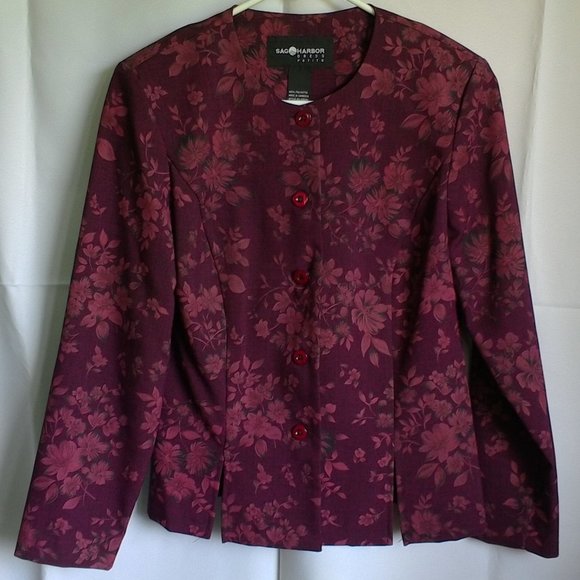 Sag Harbor deep rose flowered jacket size 8P - Picture 1 of 5